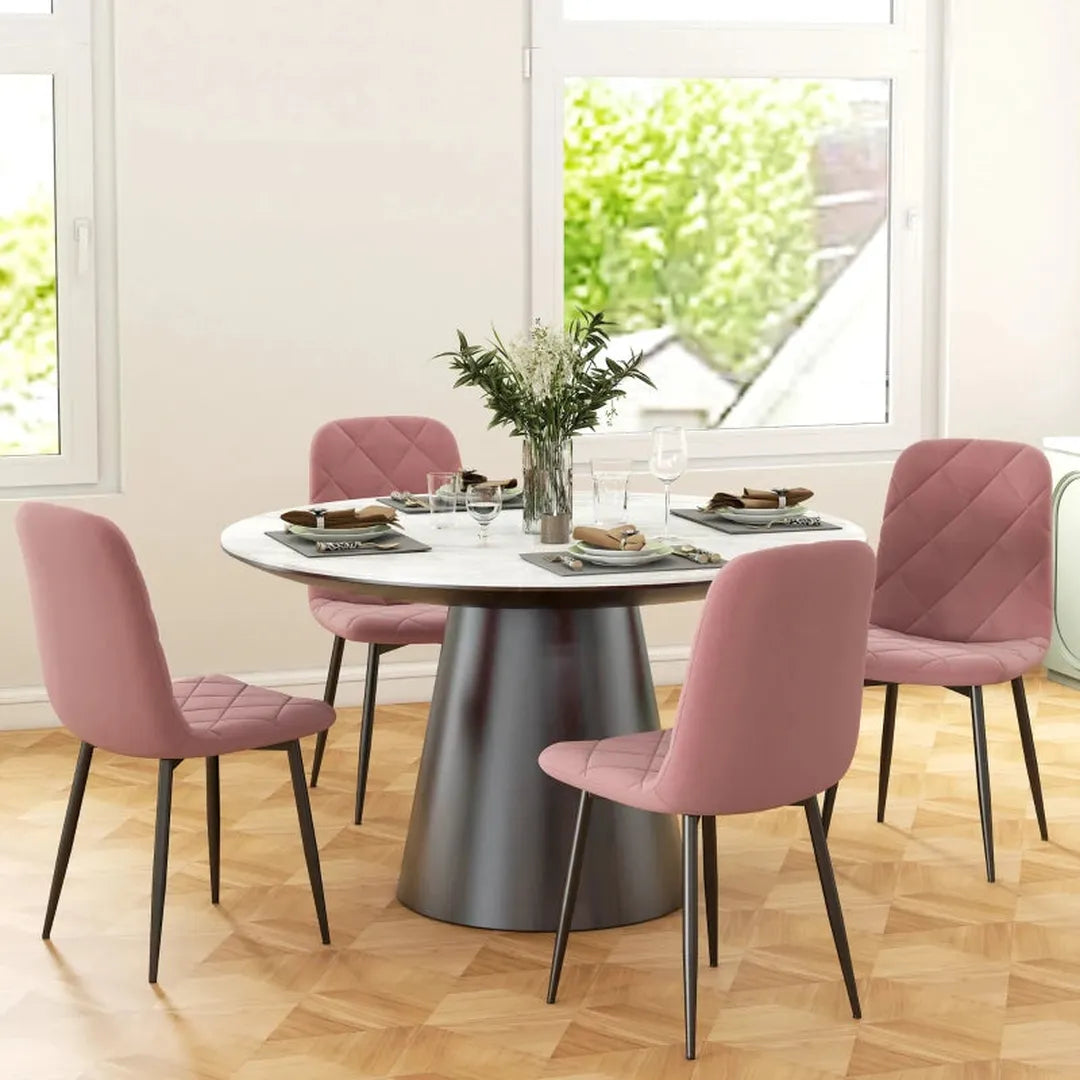 Set van 4 gestoffeerde keukenstoelen – hoge rugleuning – stalen poten – fluwelen stof