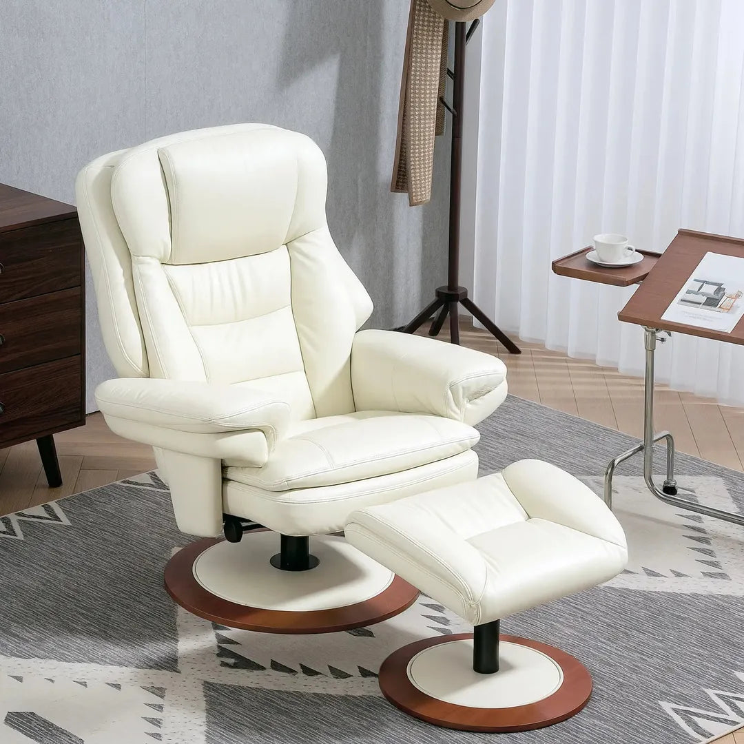 Relaxfauteuil met Ottoman – Draaiend en Verstelbaar Ligbed – Zwart en Bruin Kunstleer