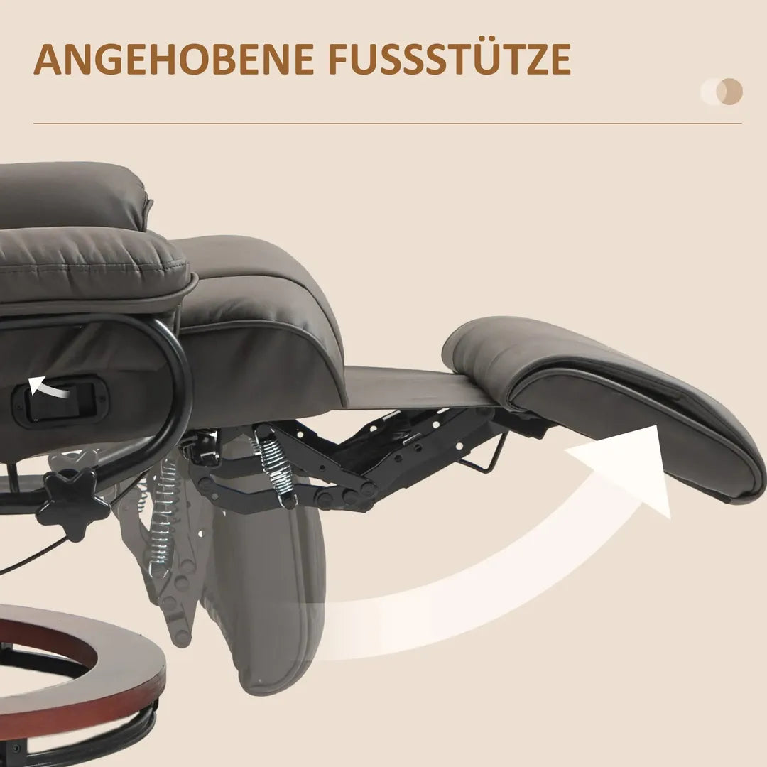 Relaxfauteuil met Ligfunctie – Draaibaar – Kunstleer Zwart – Stalen Frame – Max. 150 kg