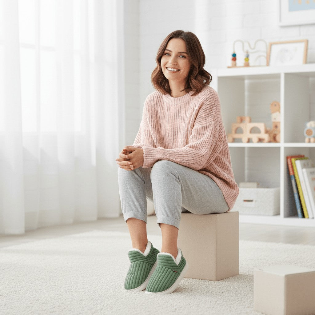 Veldal pantoffel in roze van microvezel outer fabric, plush lining – in een woonkamer
