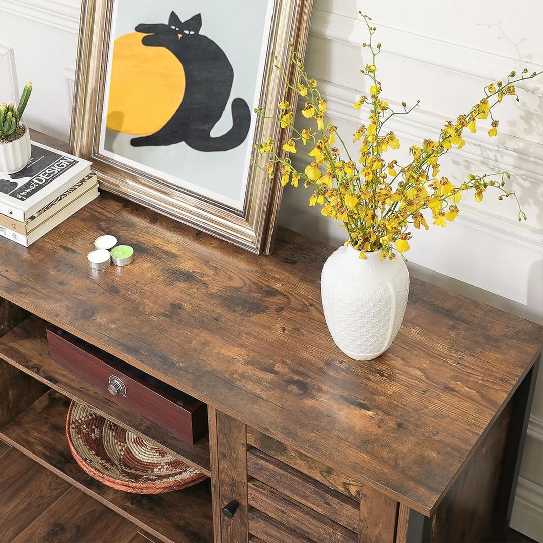 Vintage TV-Meubel met Louvredeuren – Televisiekast met Opbergruimte en Verstelbare Legplank