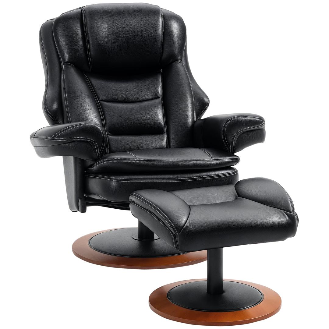 Relaxfauteuil met Ottoman – Draaiend en Verstelbaar Ligbed – Zwart en Bruin Kunstleer