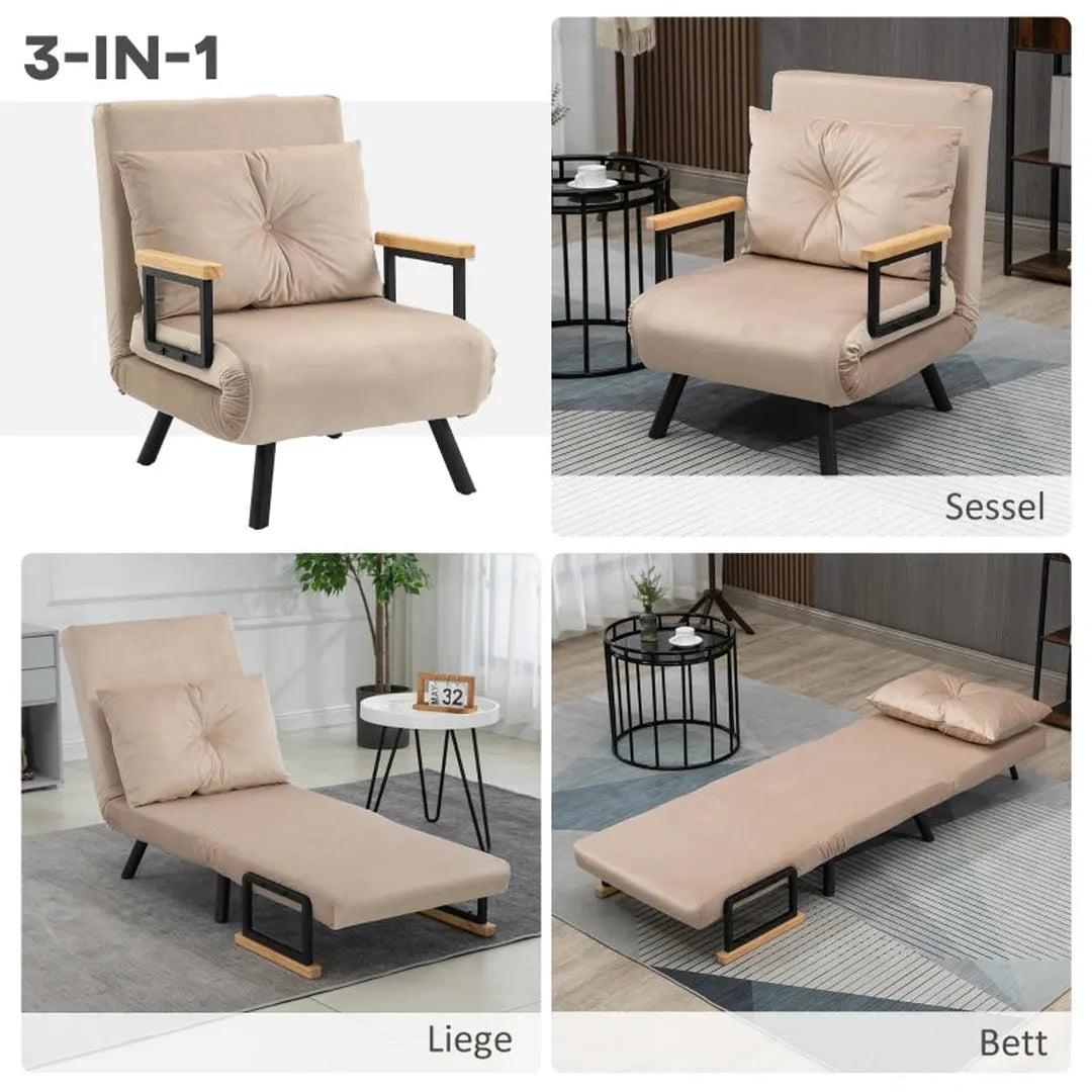 Relaxfauteuil Scandinavisch design – verstelbare rugleuning – inclusief gestikte kussen – zwart/naturel