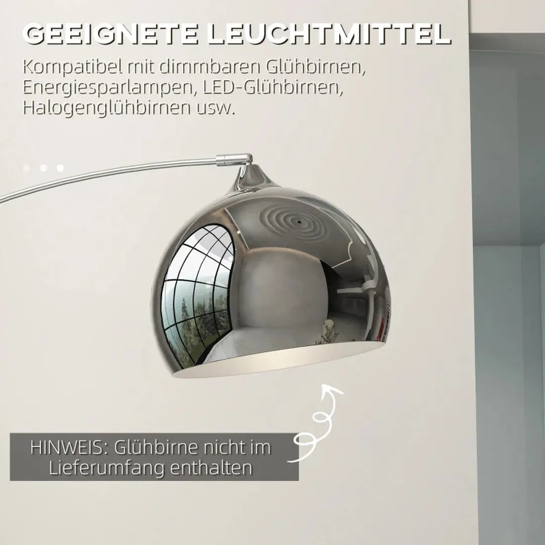 Boogstaande lamp – in hoogte verstelbaar – voetschakelaar – voet in marmerlook – 170-180 cm-Zilver