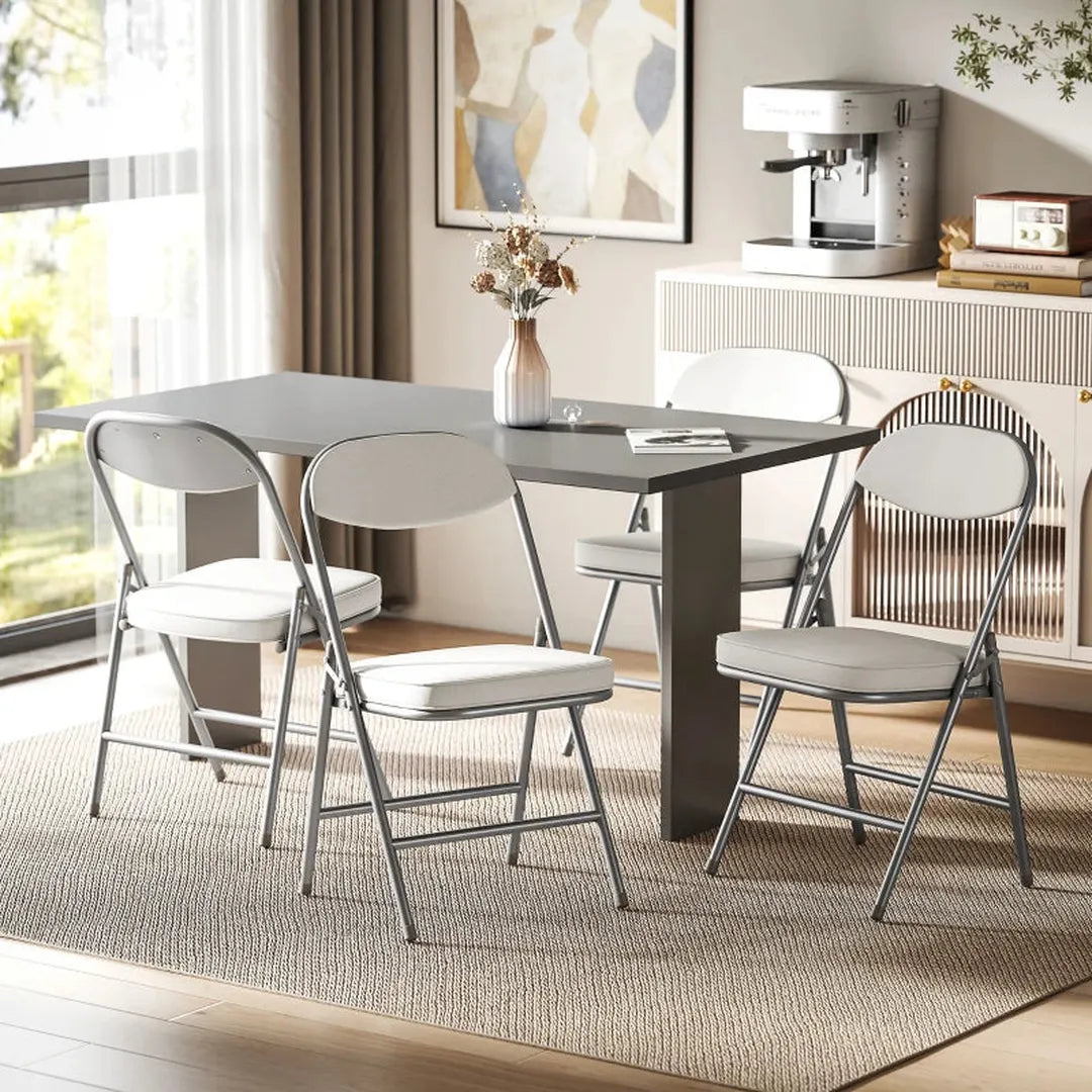 Set van 4 opvouwbare stoelen – corduroy bekleding – rugleuning – metalen frame – crème wit