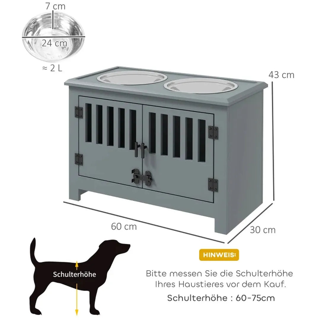 Verhoogde voerbak voor grote honden – 2 roestvrijstalen kommen – met opbergruimte – 35,5 x 60 x 30 cm