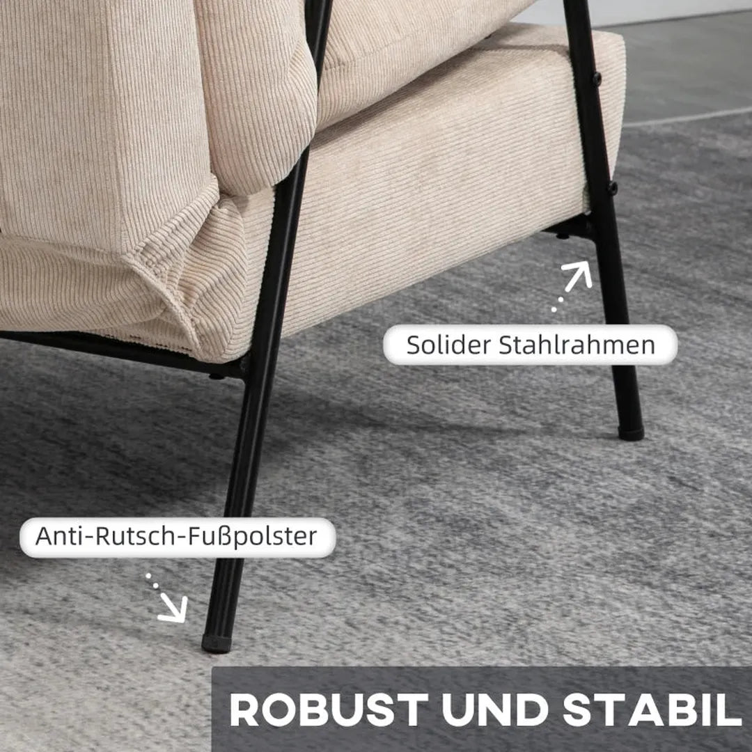 Fauteuil met voetenbank en kussen – stofbekleding – 68 x 91,5 x 88 cm