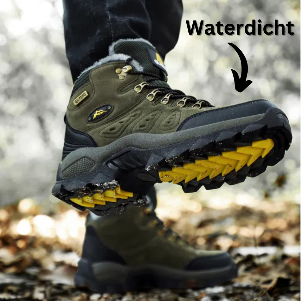 wandelschoen in bruin – detailfoto van de afwerking