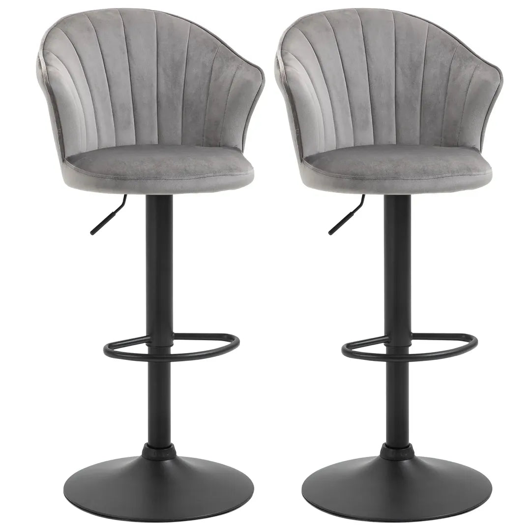 Barkrukken Set van 2 – In Hoogte Verstelbaar en Draaibaar met Voetsteun – Lederlook en Metalen Frame – Grijs – 44 x 49 x 90-110 cm
