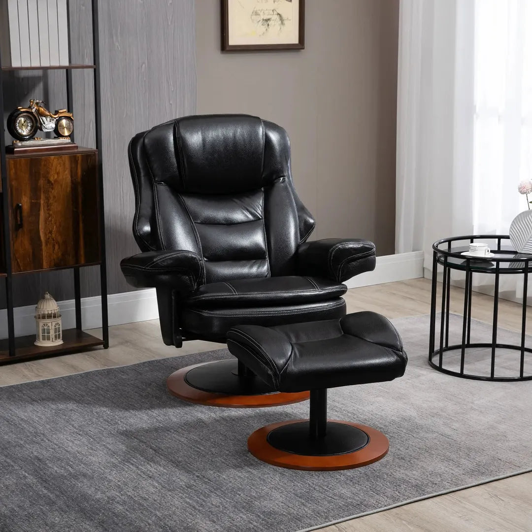 Relaxfauteuil met Ottoman – Draaiend en Verstelbaar Ligbed – Zwart en Bruin Kunstleer