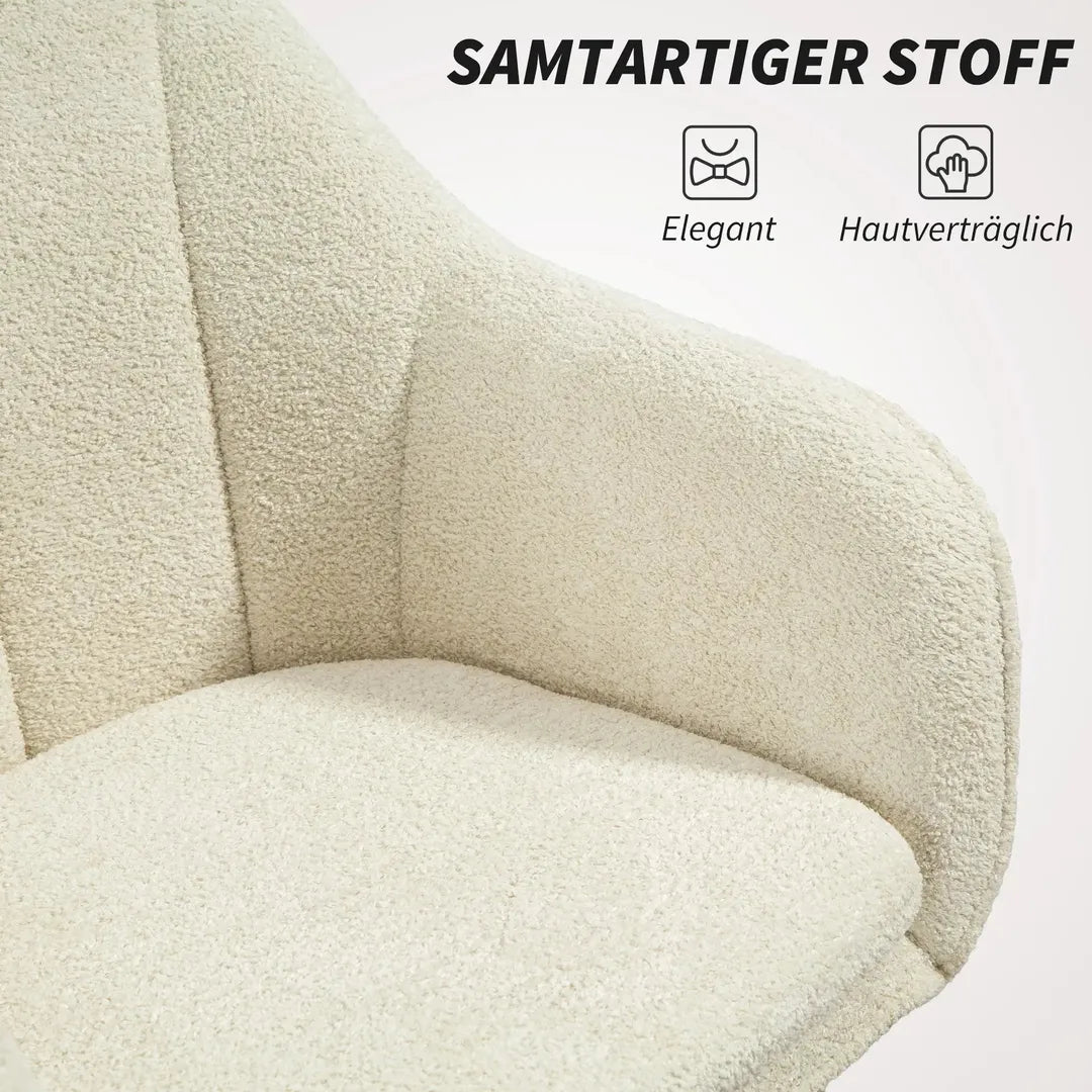 Bureaustoel met stoffen bekleding in sneeuwflanel-look – draaibare make-upstoel met gebogen rugleuning, beige