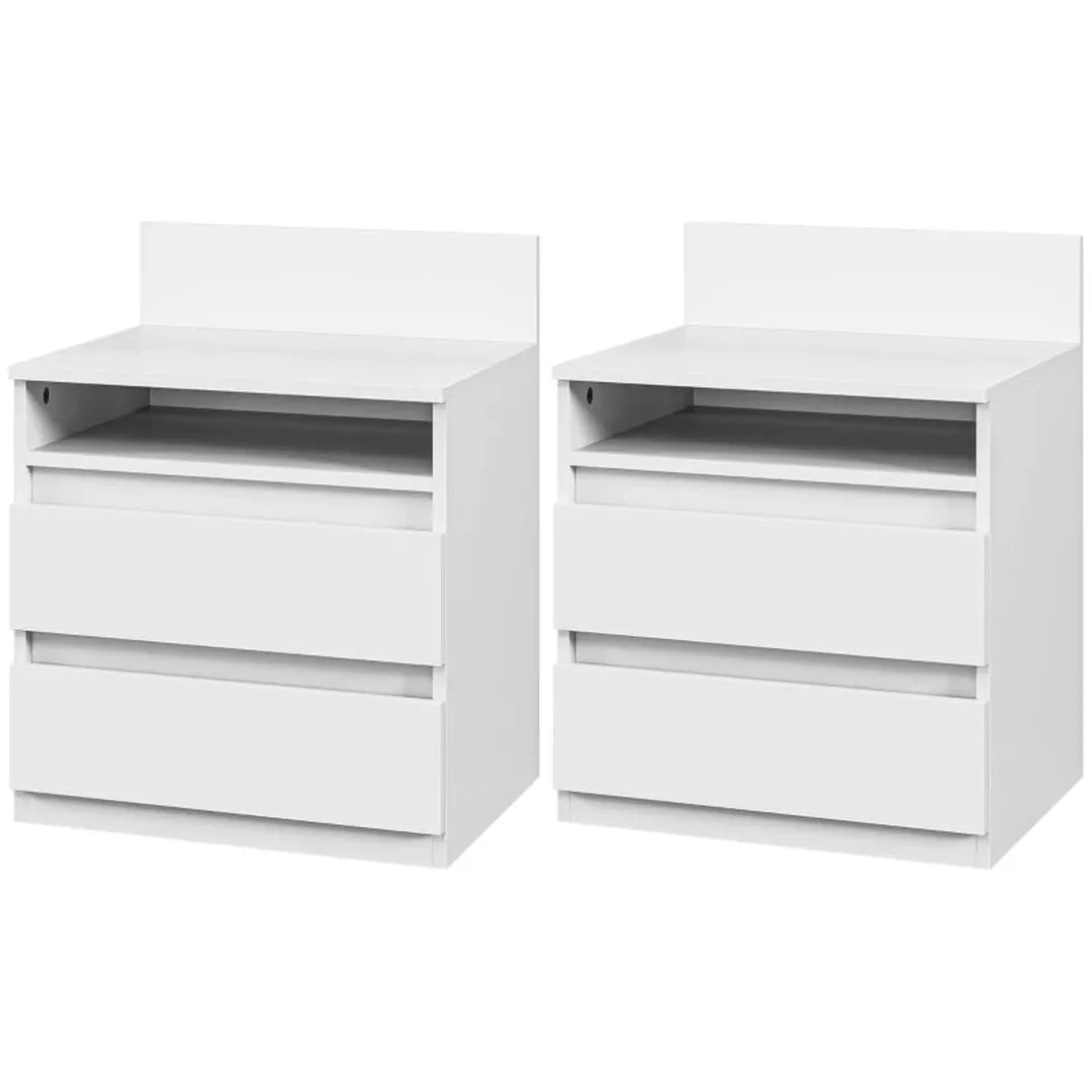 Nachtkastje met 2 lades – Bijzettafel met opbergruimte – Wit – Voor slaapkamer of woonkamer