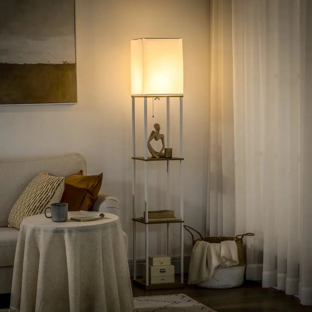 Vloerlamp met plank – staande lamp met E27 fitting – geschikt voor woonkamer en slaapkamer – exclusief lamp