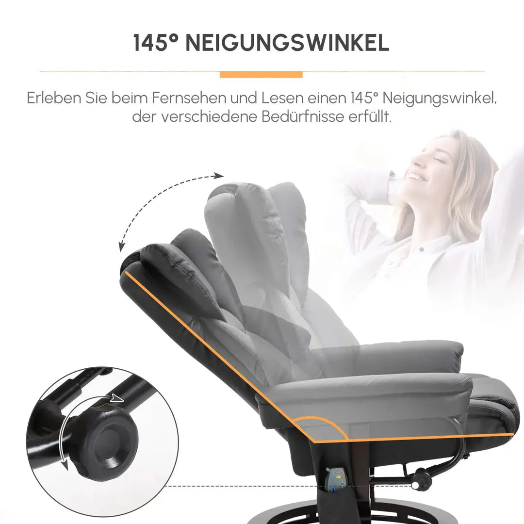 Relaxfauteuil met Massagefunctie en Voetenbank – Kunstleer Zwart – Verstelbaar 79 × 82 × 101 cm