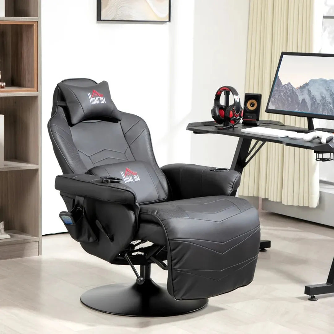 Gamingstoel met massagefunctie – verstelbare rugleuning – voetsteun – staalframe – kunstleer – max. 120 kg