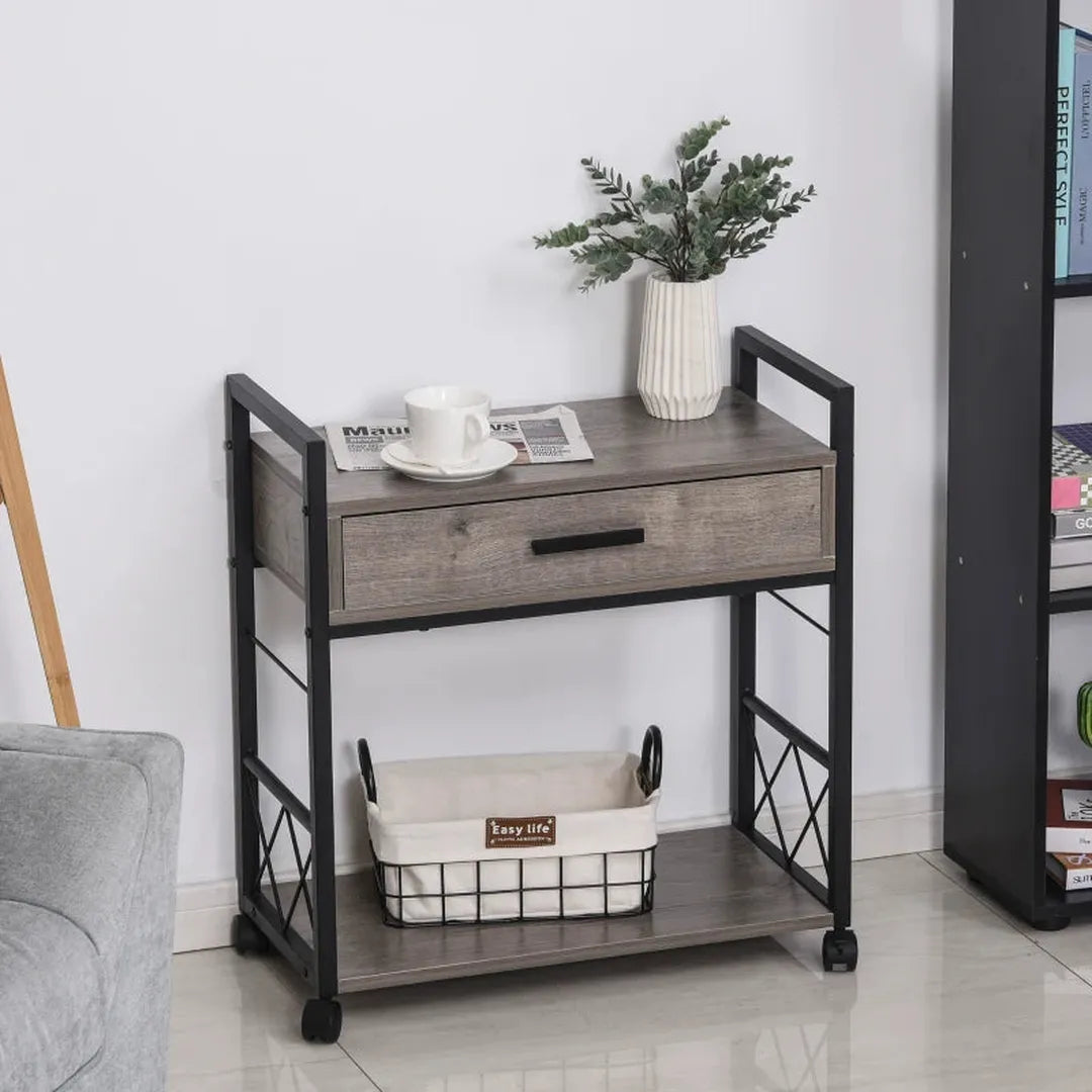 Keukenwagen met Lade en Legplank – Serveerwagen op Wielen van Spaanplaat – 60 × 30 × 65 cm – Naturel