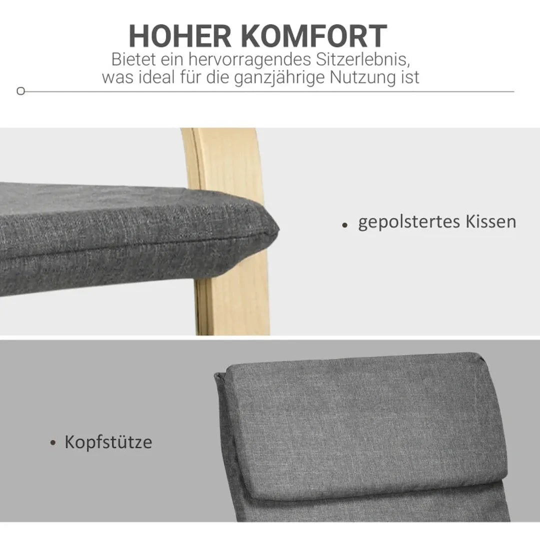 Fauteuil met hoofdsteun en armleuningen – linnen-look bekleding – houten frame – 85 x 75 x 90 cm