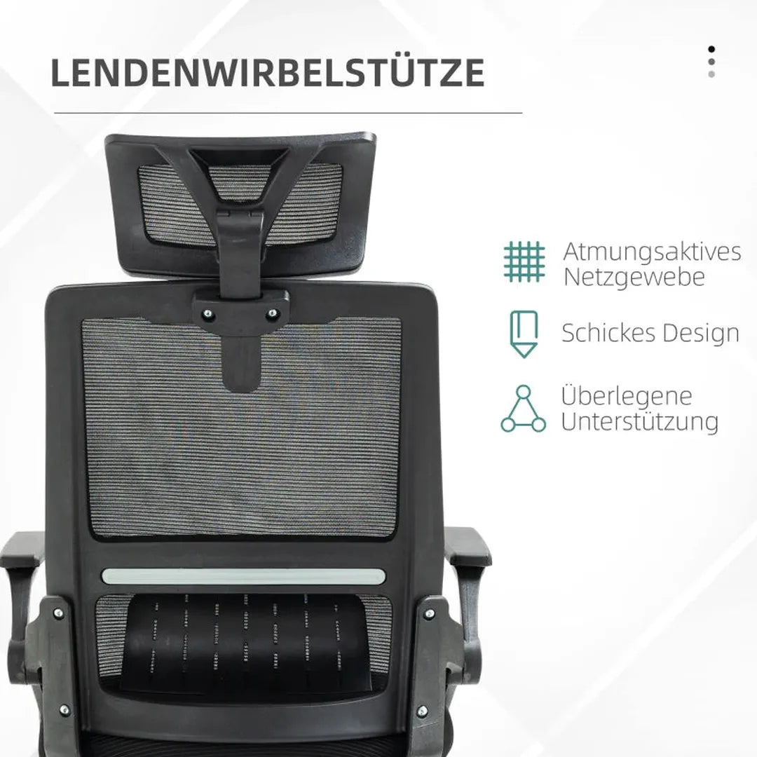 Bureaustoel verstelbaar in hoogte – met hoofdsteun – 60 x 61 x 121,5 cm – zwart