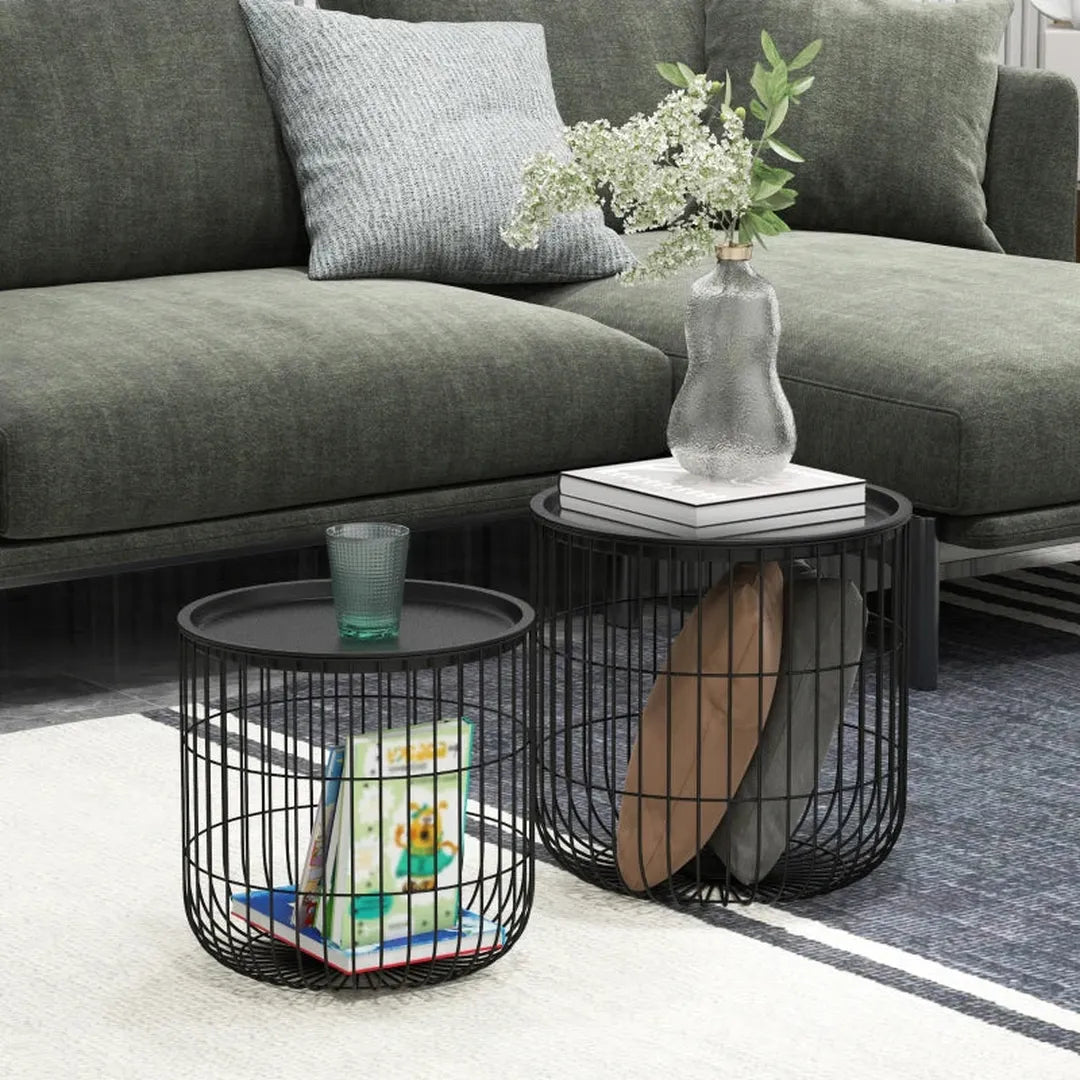Bijzettafels Set van 2 – Stapelbaar met Opbergruimte – Scandinavisch Design – Zwart