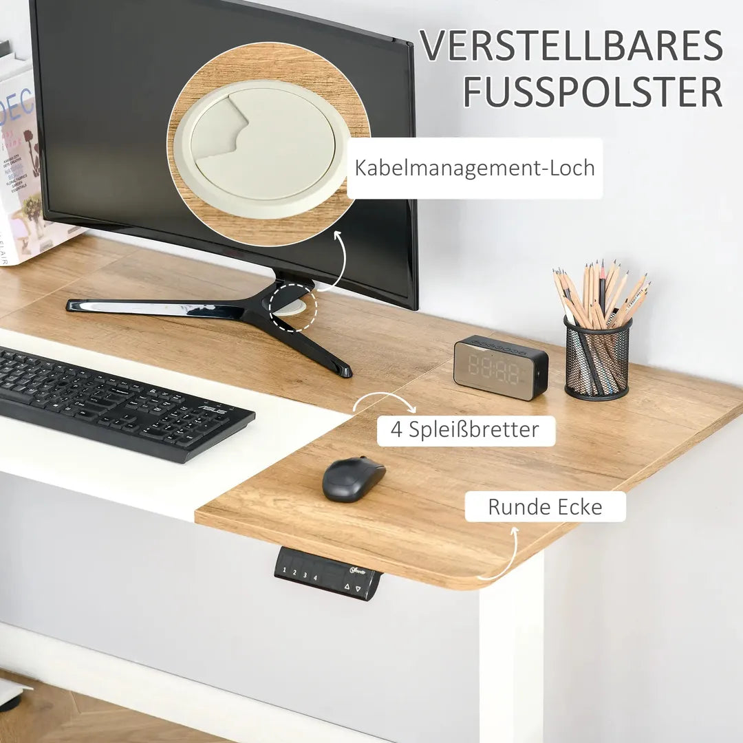 In hoogte verstelbaar sta-bureau – elektrisch computertafel met geheugenfunctie, 140 × 70 × 72–116 cm, wit
