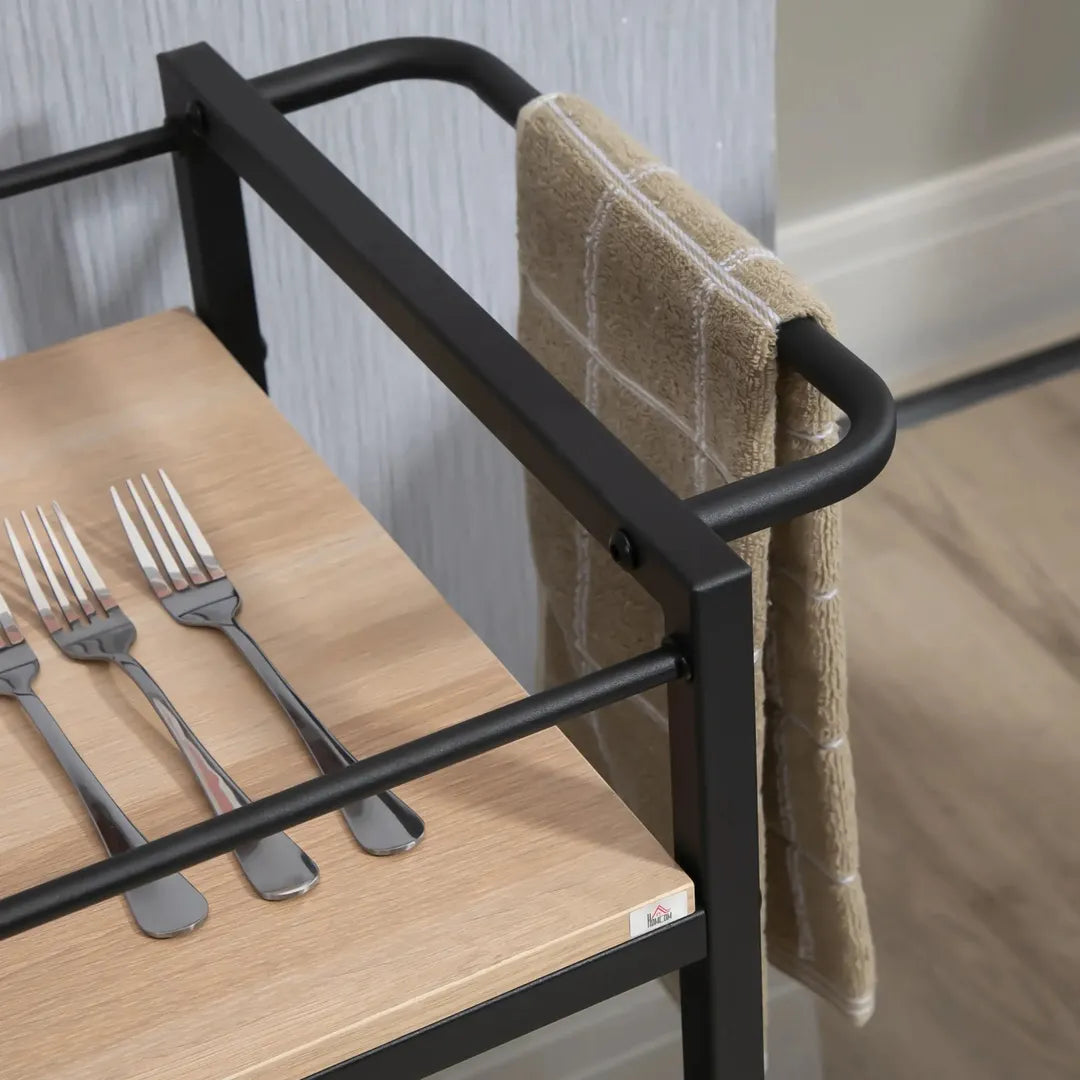 Keukenwagen met 4 legplanken en 4 haken – op wielen – Wit – 40 × 19 × 90 cm