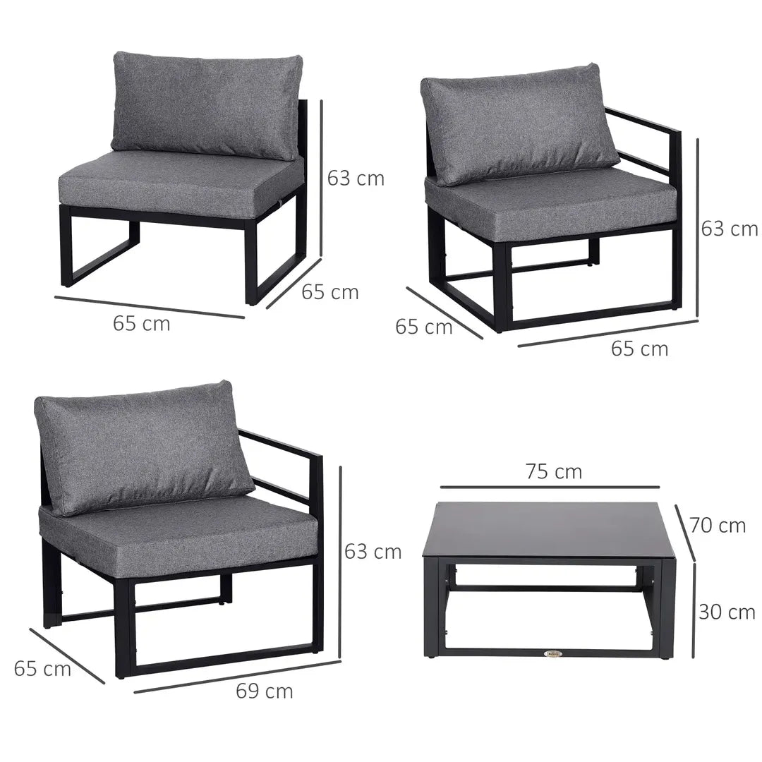 Outsunny 6-delige tuinmeubelset – hoekbank, 4 fauteuils en tafel 75 x 70 x 30 cm – aluminium frame