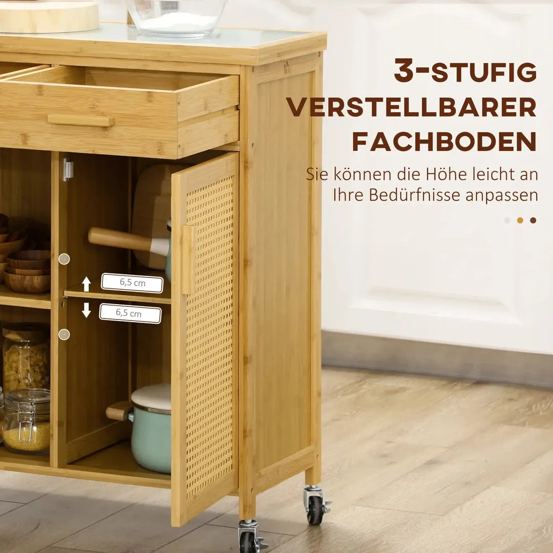 Keukentrolley met 1 Kruidenrek en 1 Handdoekhouder – 109 x 40 x 89 cm, Witte Servierwagen op Wielen