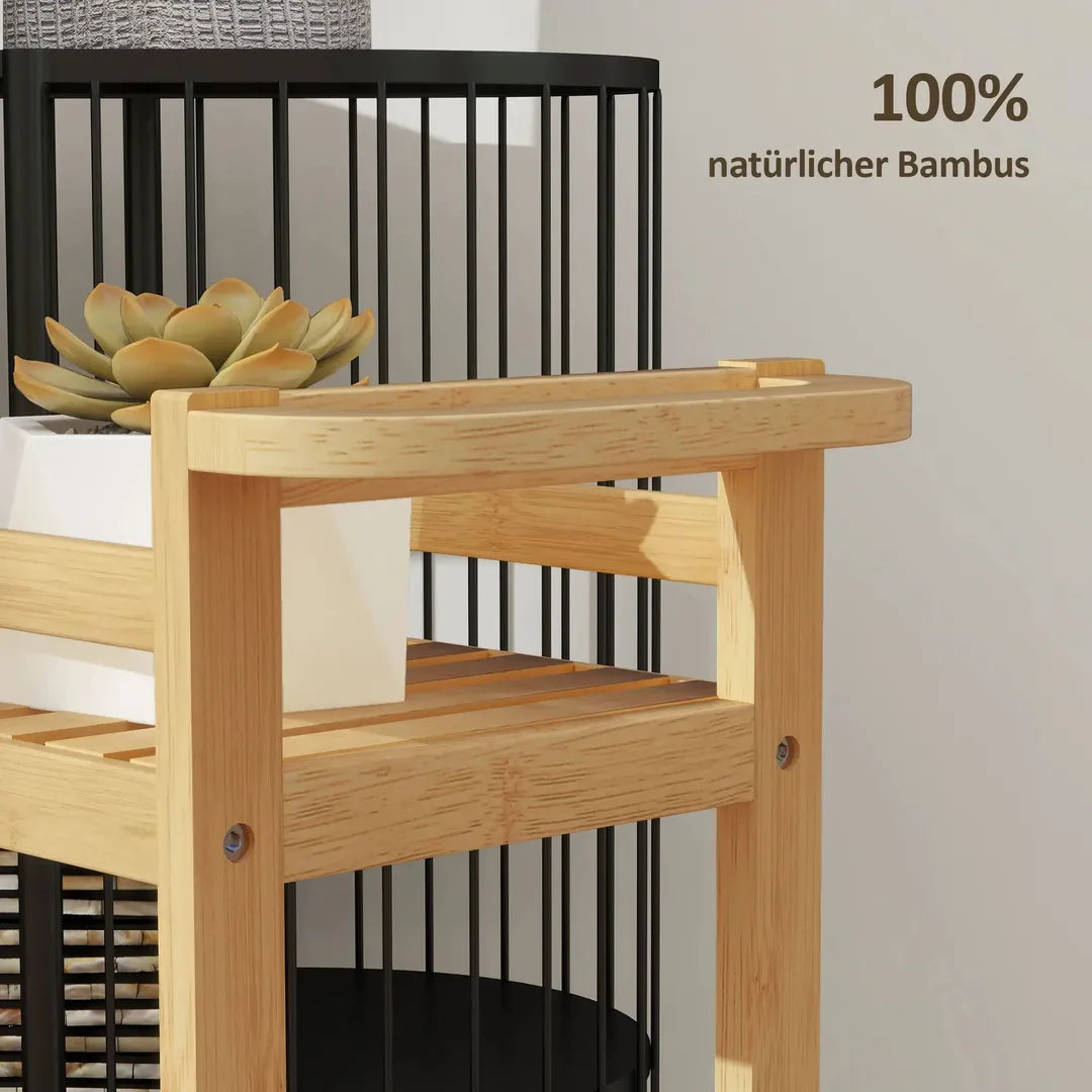 Serveerwagen – 3 lagen met lattenbodems en valbescherming – Bamboe – 55 × 20 × 75 cm