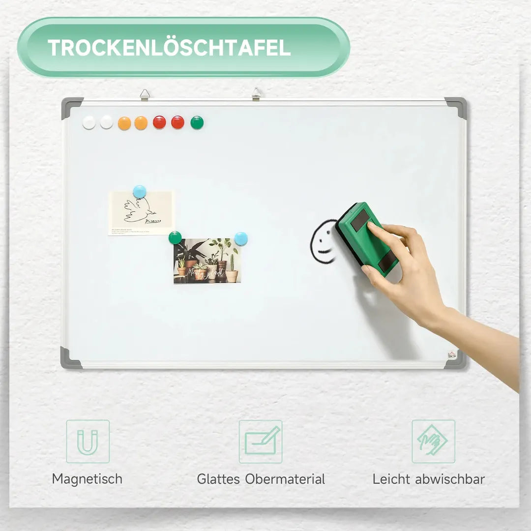 Whiteboard op standaard – magnetisch, draaibaar en verrijdbaar, inclusief markers en wisser, 120 × 90 cm