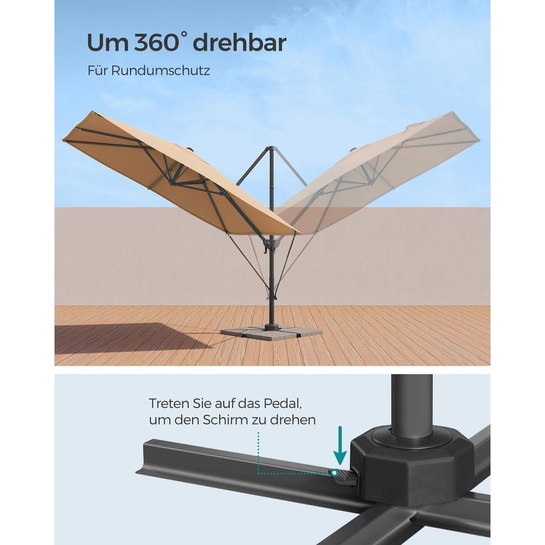 Zweefparasol 270 x 270 cm – 360° draaibaar en kantelbaar 0-60° – UPF 50+ – stalen frame met kruisvoet