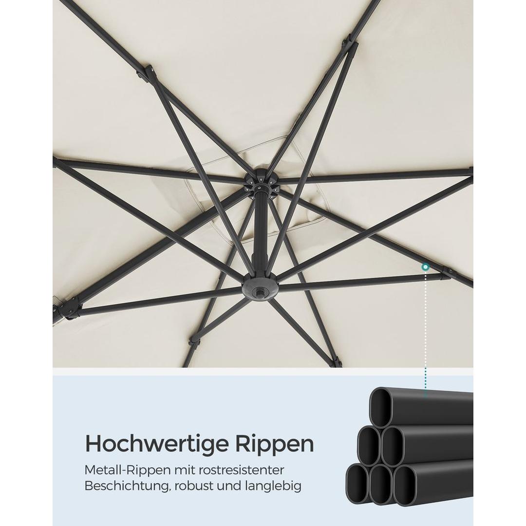 Zweefparasol 270 x 270 cm – 360° draaibaar en kantelbaar 0-60° – UPF 50+ – stalen frame met kruisvoet