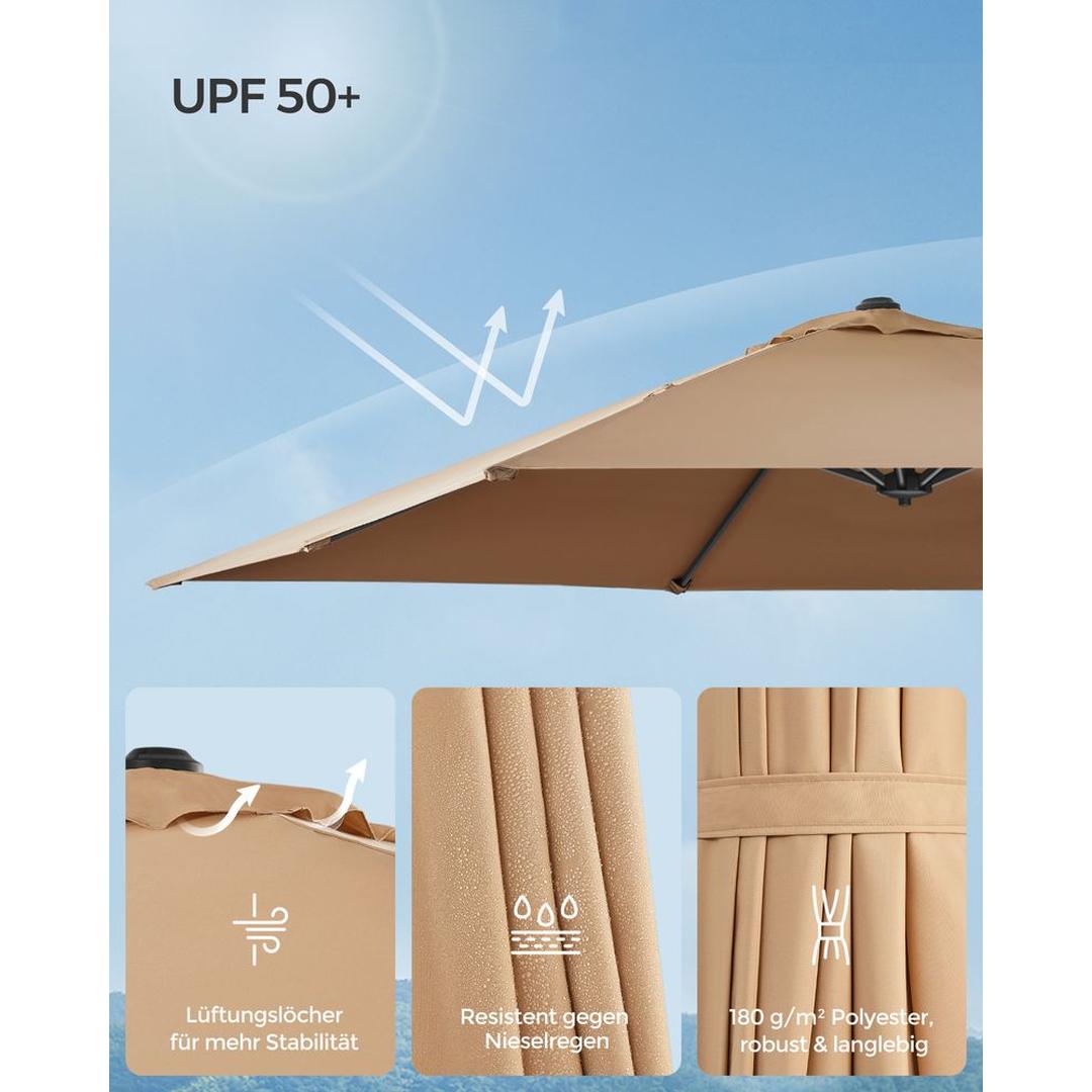Zweefparasol 270 x 270 cm – 360° draaibaar en kantelbaar 0-60° – UPF 50+ – stalen frame met kruisvoet