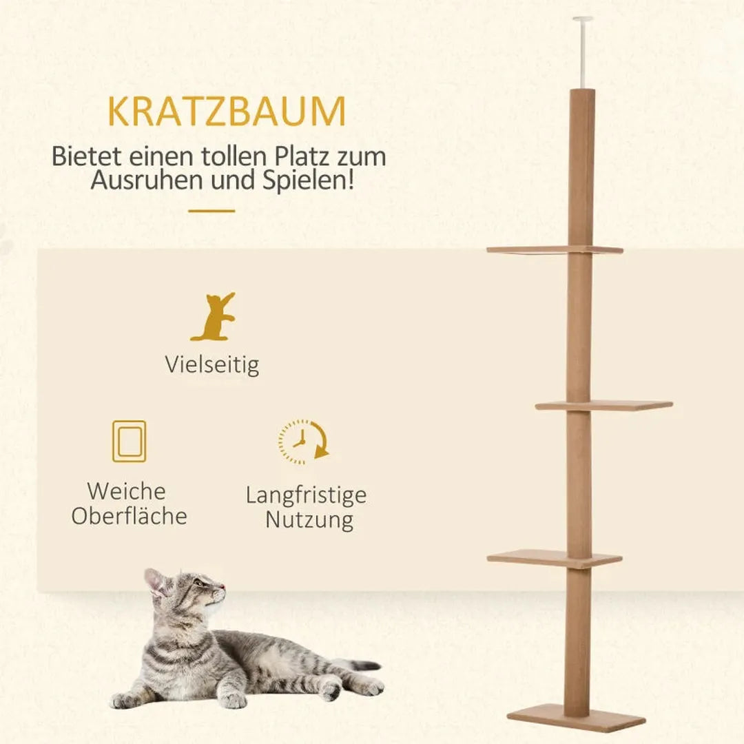Krabpaal van vloer tot plafond – in hoogte verstelbaar 228-260 cm – 3 niveaus – lichtbruin