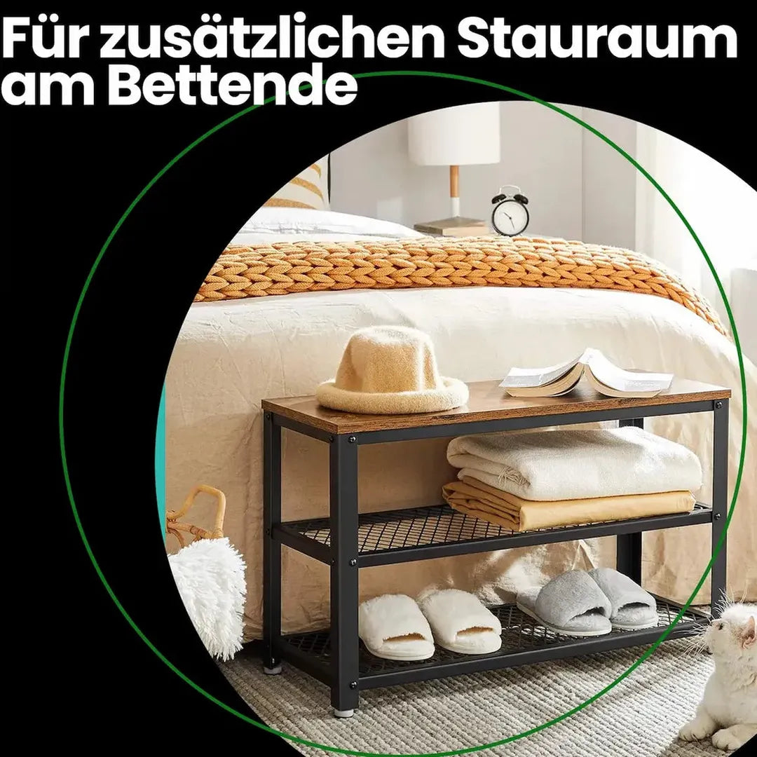 Wandkapstok en Schoenenbank Set – Halmeubel met Haken, Kledingstang, Opbergplank en Schoenenrek