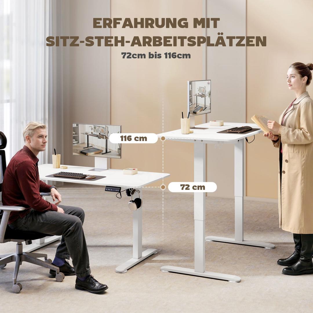 In hoogte verstelbaar sta-bureau – elektrisch computertafel met geheugenfunctie, 140 × 70 × 72–116 cm, wit