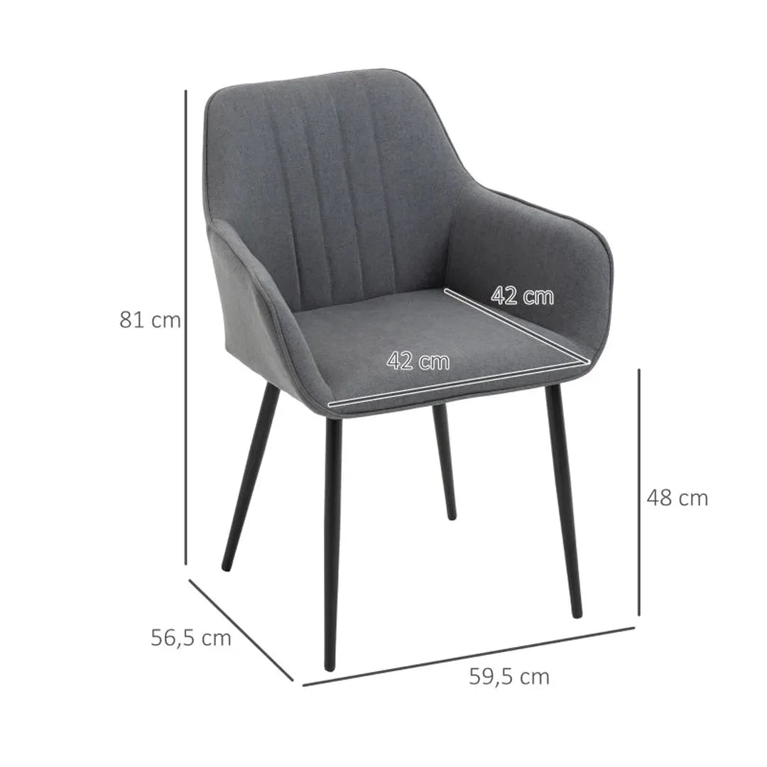 Set van 2 eetkamerstoelen – gestoffeerd met linnen hoes – met rugleuning en armleuningen – 59,5 x 56,5 x 81 cm