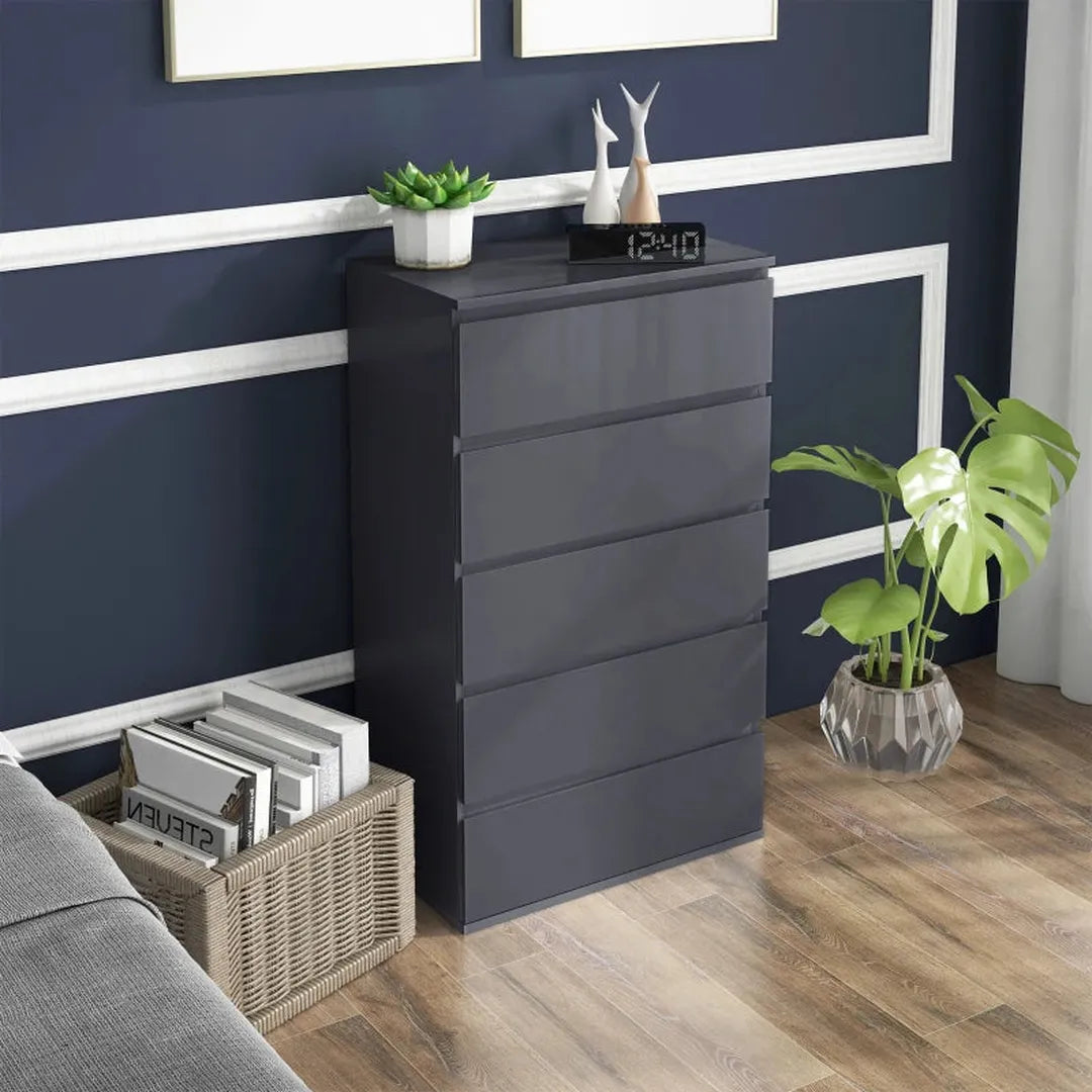 Ladekast met 5 Lades – Opbergkast van Hout – 55 × 34 × 100 cm – Wit