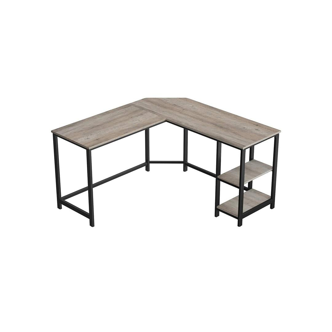 L-vormig Bureau met 2 Opbergplanken en Houtlook Werkblad – Ruim Hoekbureau voor Kantoor en Thuiswerkplek