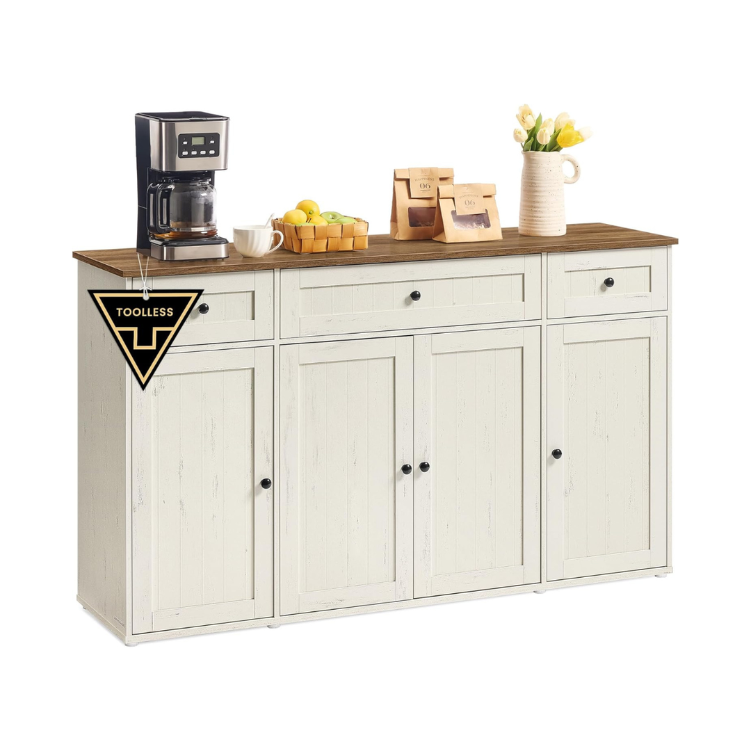 Dressoir met werkblad en verstelbare legplanken – keukenkast wit/honingbruin, montage zonder gereedschap