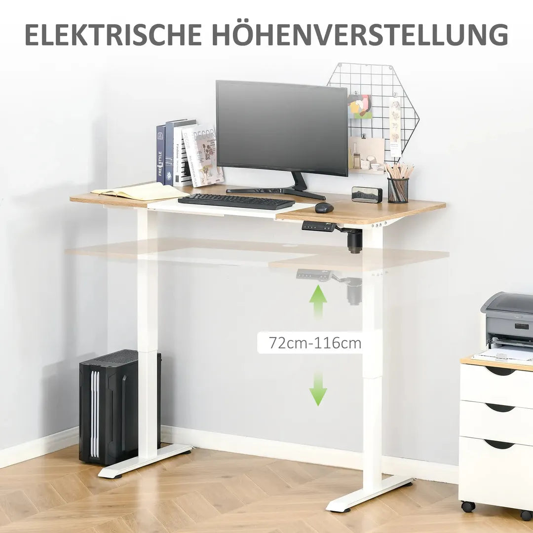 In hoogte verstelbaar sta-bureau – elektrisch computertafel met geheugenfunctie, 140 × 70 × 72–116 cm, wit