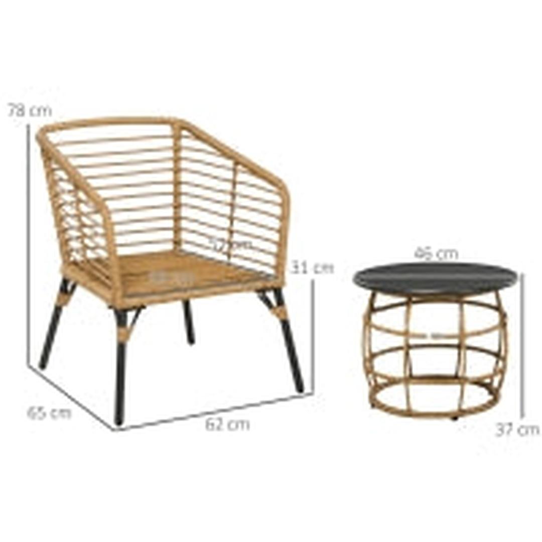 Outsunny 3-delige bistroset van PE rattan – 2 stoelen en tafel Ø46 cm – 62 x 65 x 78 cm – draagkracht 120 kg