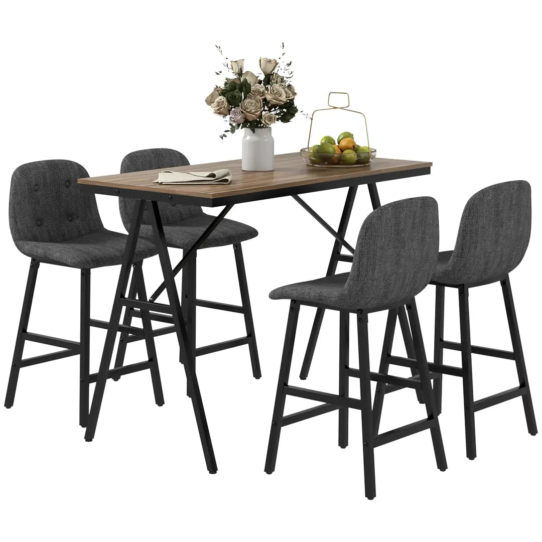 Barkrukset met Tafel – Industrieel Design, 2 Barkrukken met Stiksels, Lichtgrijs, 120 x 60 x 91 cm
