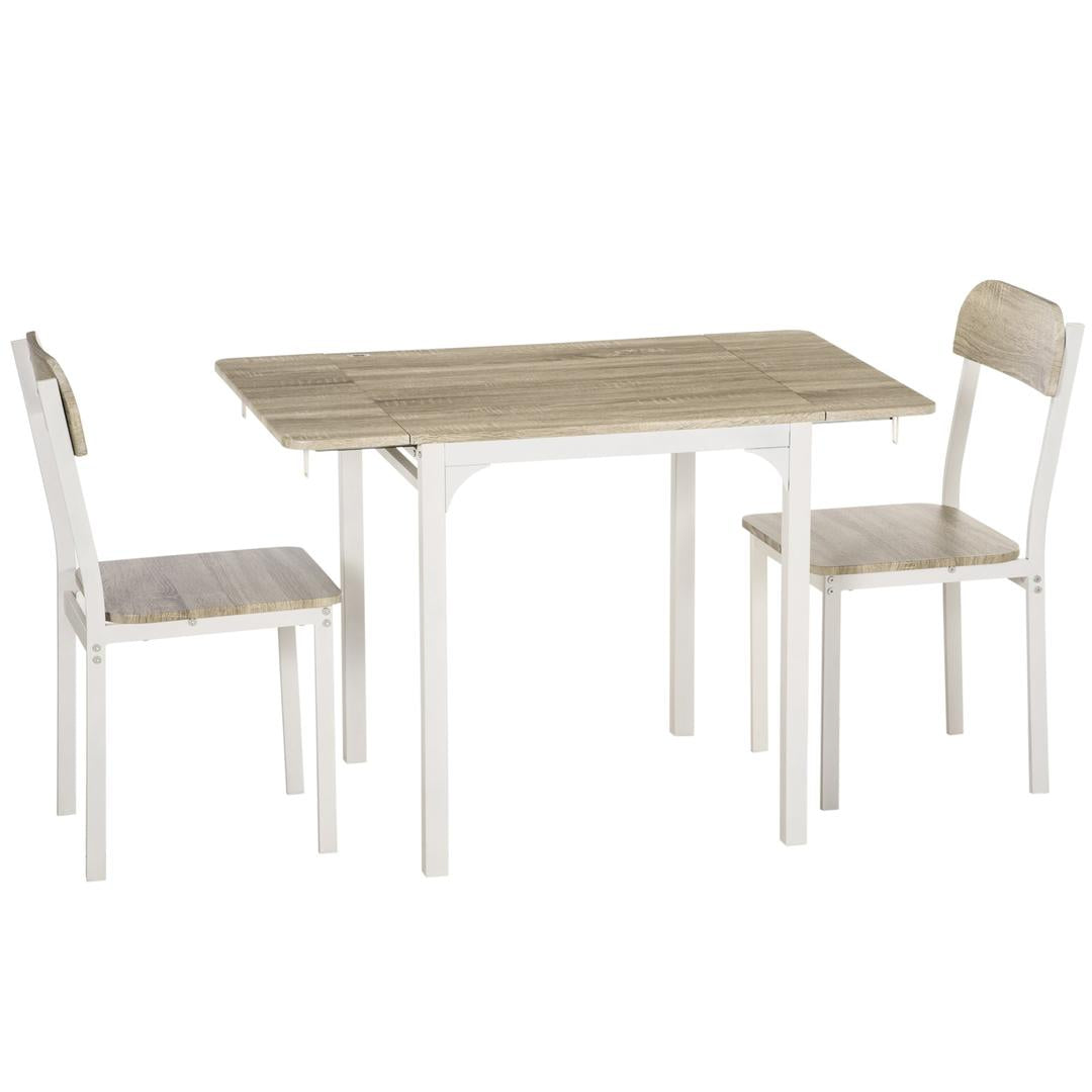 Eettafelset voor 2 Personen – 1 Tafel, 2 Stoelen van Grenenhout – Wit en Grijs