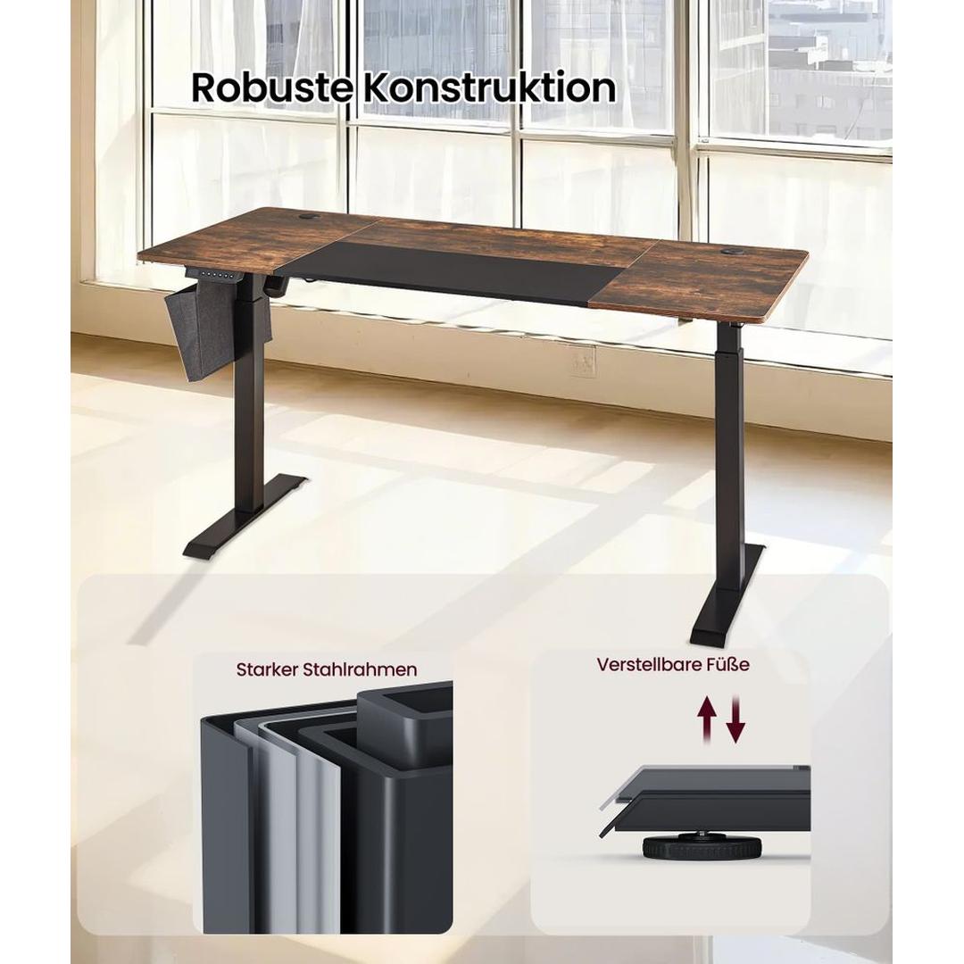 In hoogte verstelbaar elektrisch bureau 70×160 cm – pastelgeel blad met witte basis – stille motor, 72–120 cm, 70 kg draagvermogen
