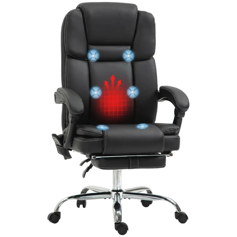 Bureaustoel zwart – Verstelbare draaistoel met voetsteun en hoofdsteun – Massagestoel met 7 massagepunten 68x79x104-112 cm