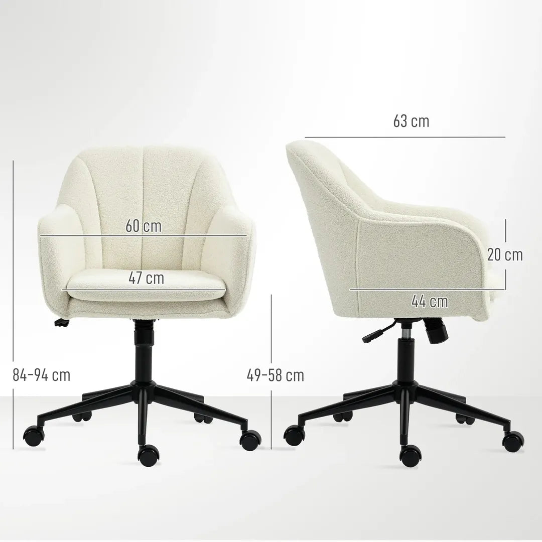 Bureaustoel met stoffen bekleding in sneeuwflanel-look – draaibare make-upstoel met gebogen rugleuning, beige