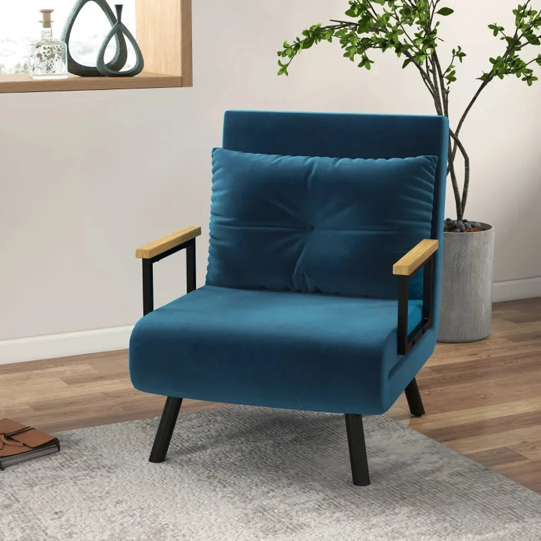 Relaxfauteuil Scandinavisch design – verstelbare rugleuning – inclusief gestikte kussen – zwart/naturel