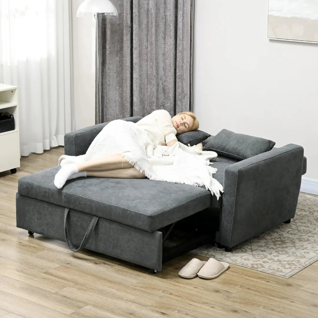 Slaapbank 2-Zits – Uitklapbaar – Houtframe – Donkergrijs – 155 × 90 × 88,5 cm – Max. 200 kg