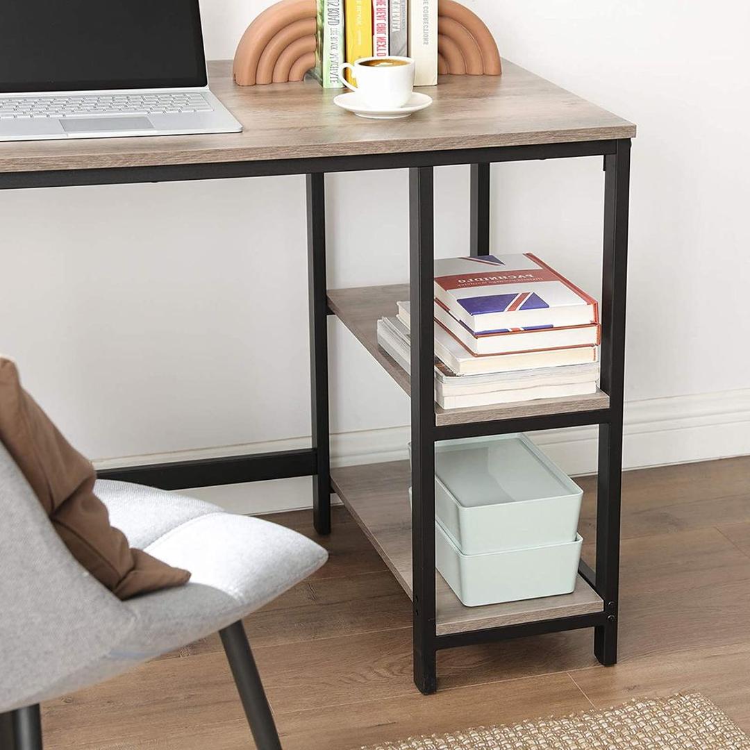 L-vormig Bureau met 2 Opbergplanken en Houtlook Werkblad – Ruim Hoekbureau voor Kantoor en Thuiswerkplek