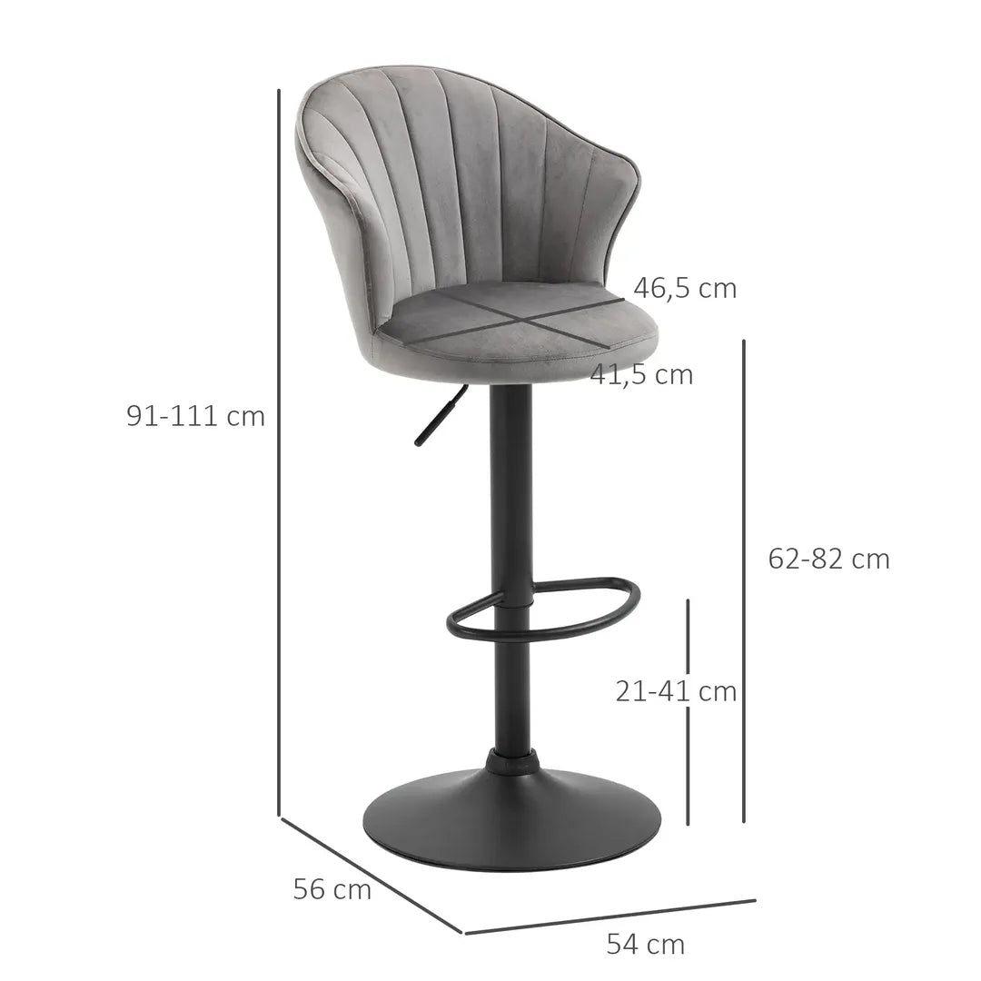 Barkrukken Set van 2 – In Hoogte Verstelbaar en Draaibaar met Voetsteun – Lederlook en Metalen Frame – Grijs – 44 x 49 x 90-110 cm